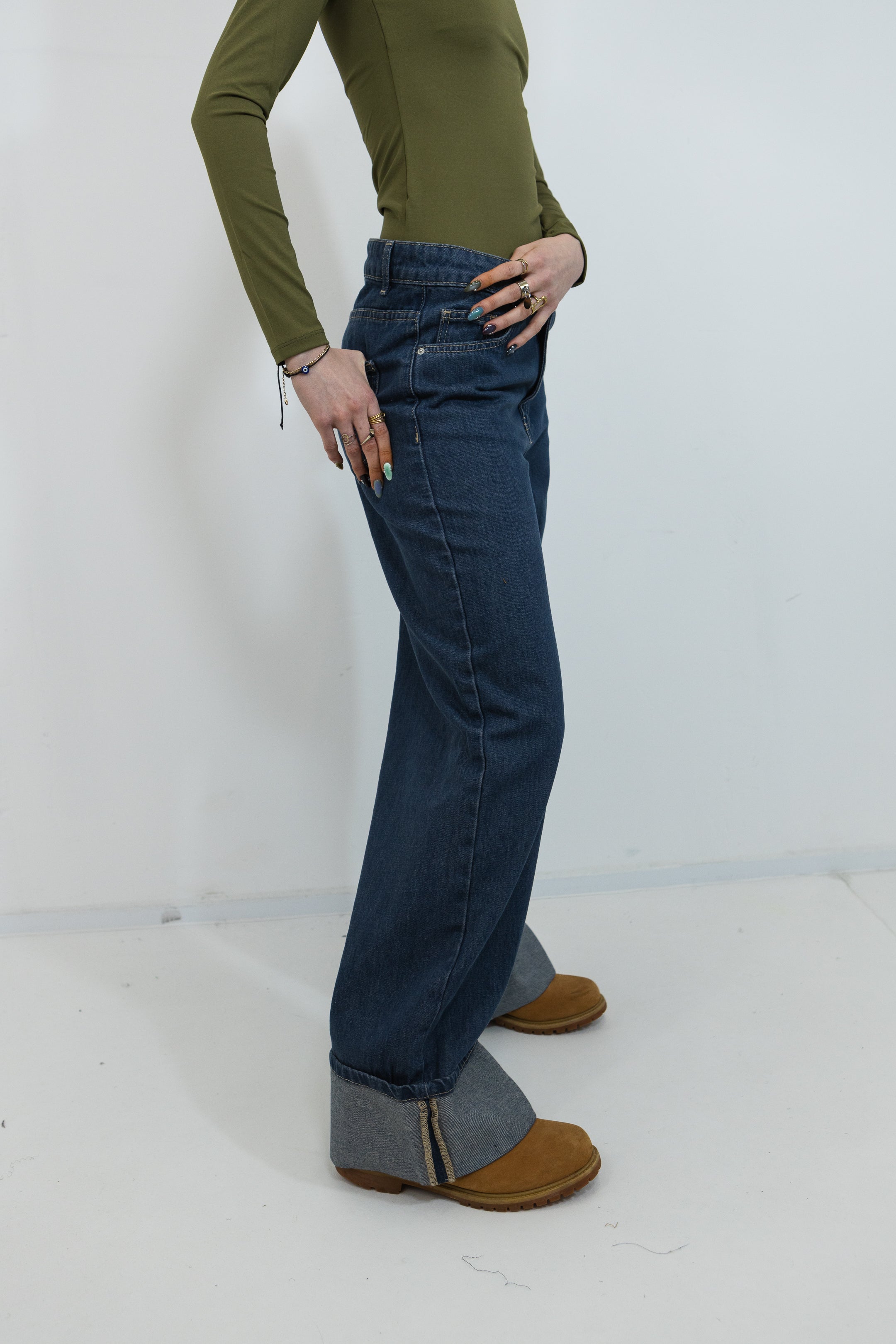 JEAN WIDE LEG AVEC REBORD