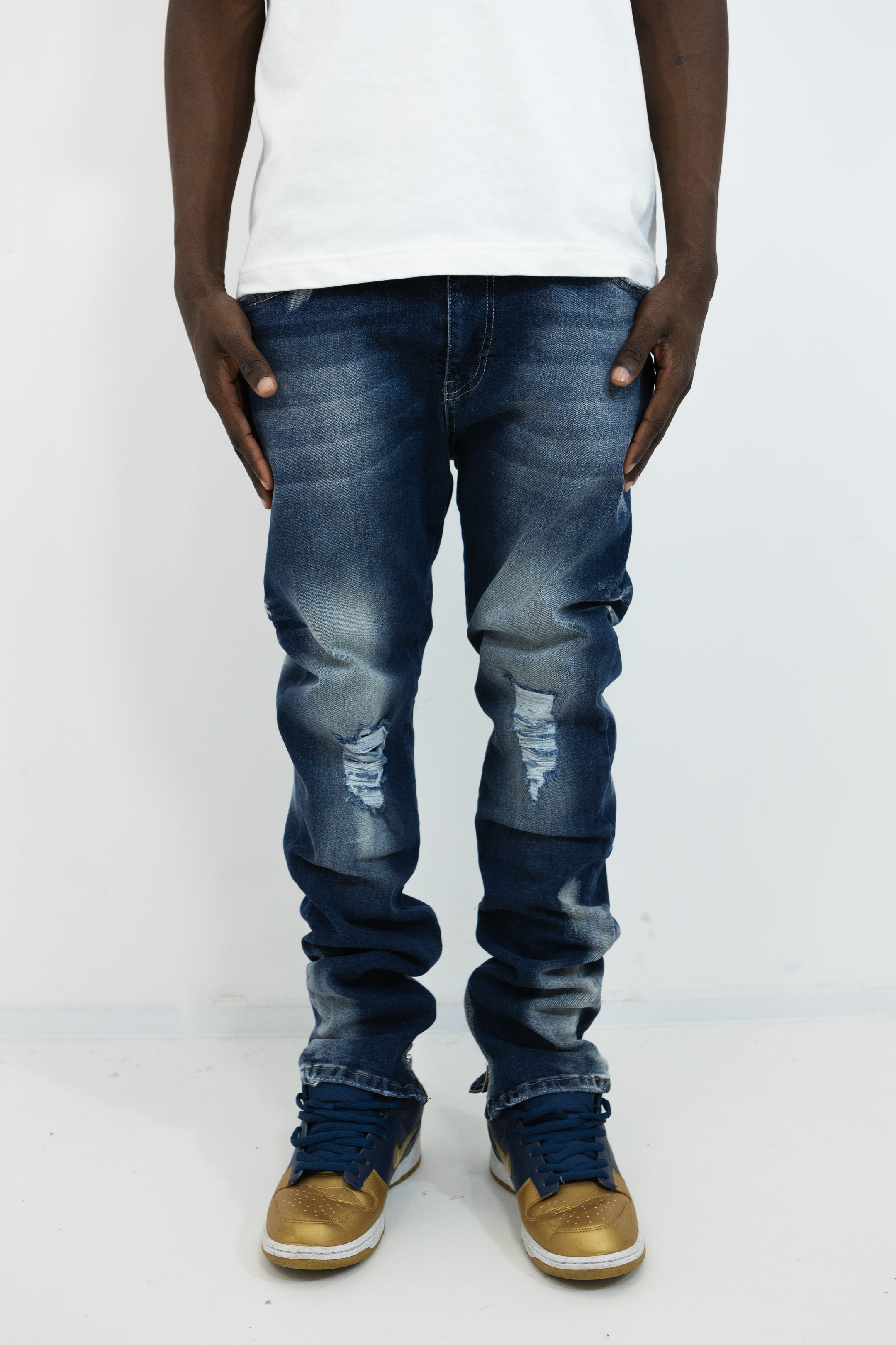 JEAN ZIPPED RIPPED BLUE