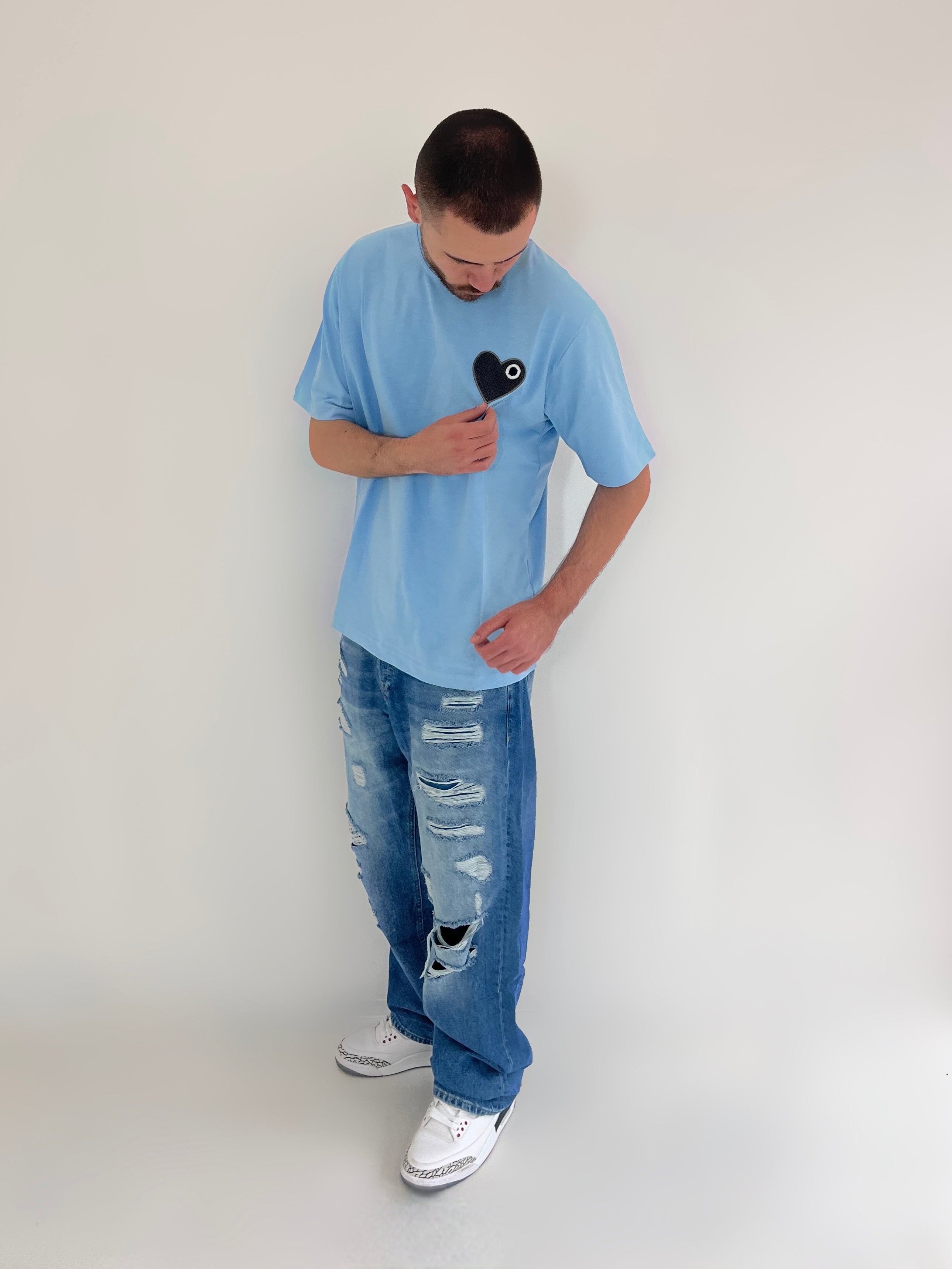 T-SHIRT COEUR - BLEU / ANTHRA