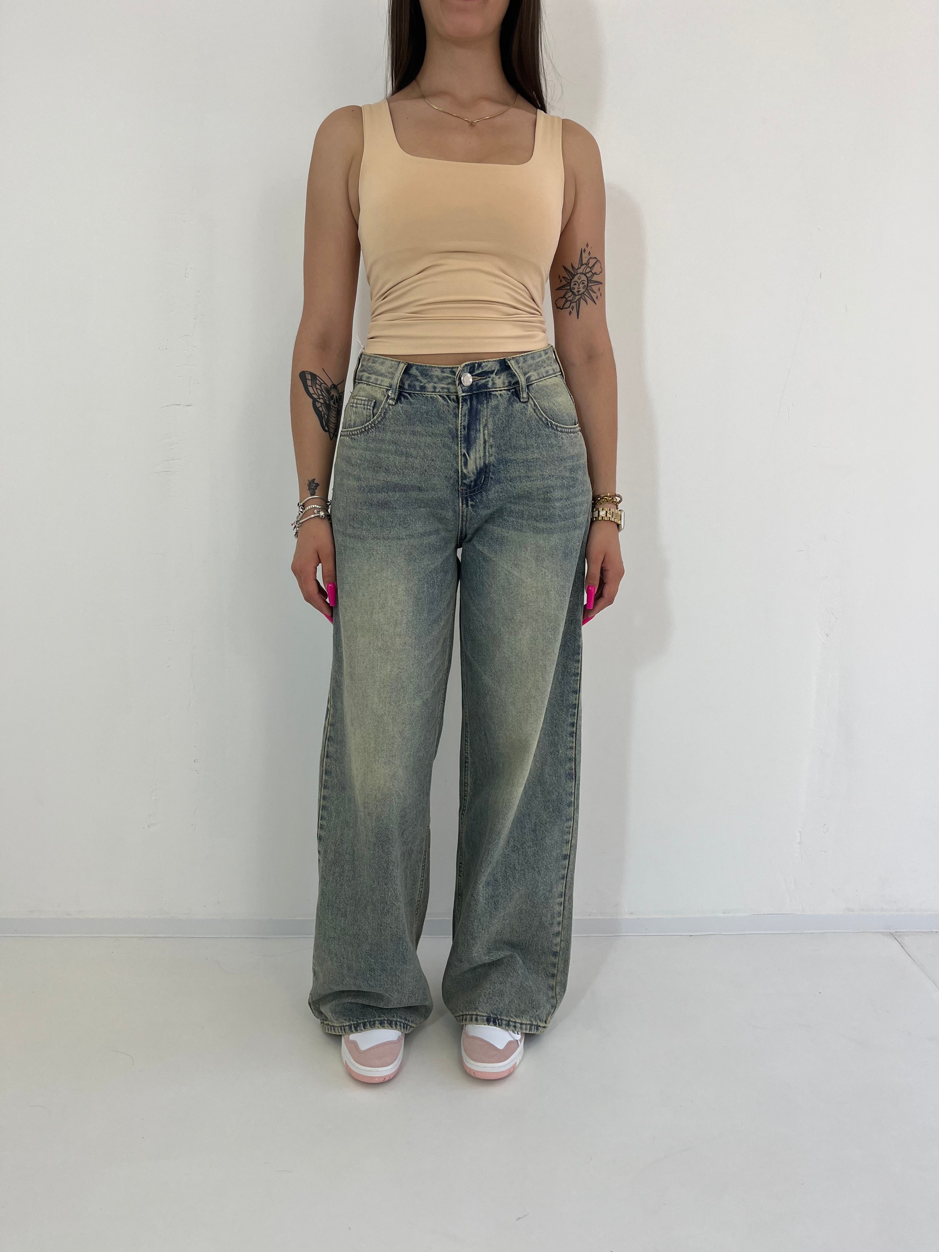 JEAN WIDE LEG DÉLAVÉ